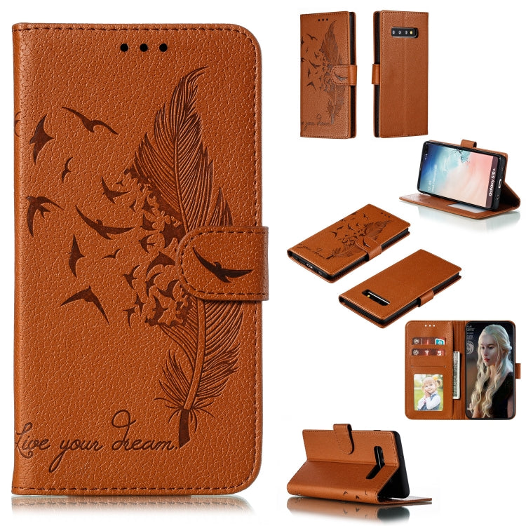 Feather Pattern Litchi Texture Horizontal Flip Leather Case with Wallet & Holder & Card Slots, For Galaxy Note 10 +, For Galaxy S9, For Galaxy S9+, For Galaxy S10, For Galaxy S10 5G, For Galaxy S10e, For Galaxy S10+