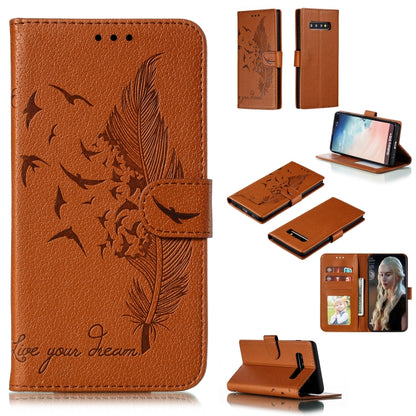 Feather Pattern Litchi Texture Horizontal Flip Leather Case with Wallet & Holder & Card Slots, For Galaxy Note 10 +, For Galaxy S9, For Galaxy S9+, For Galaxy S10, For Galaxy S10 5G, For Galaxy S10e, For Galaxy S10+