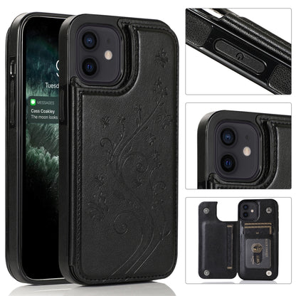 Butterflies Flowers Double Buckle PU + TPU Protective Case with Holder & Card Slots & Photo Frame, For iPhone 12 mini, For iPhone 12 / 12 Pro, For iPhone 12 Pro Max
