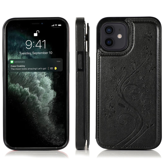 Butterflies Flowers Double Buckle PU + TPU Protective Case with Holder & Card Slots & Photo Frame, For iPhone 12 mini, For iPhone 12 / 12 Pro, For iPhone 12 Pro Max