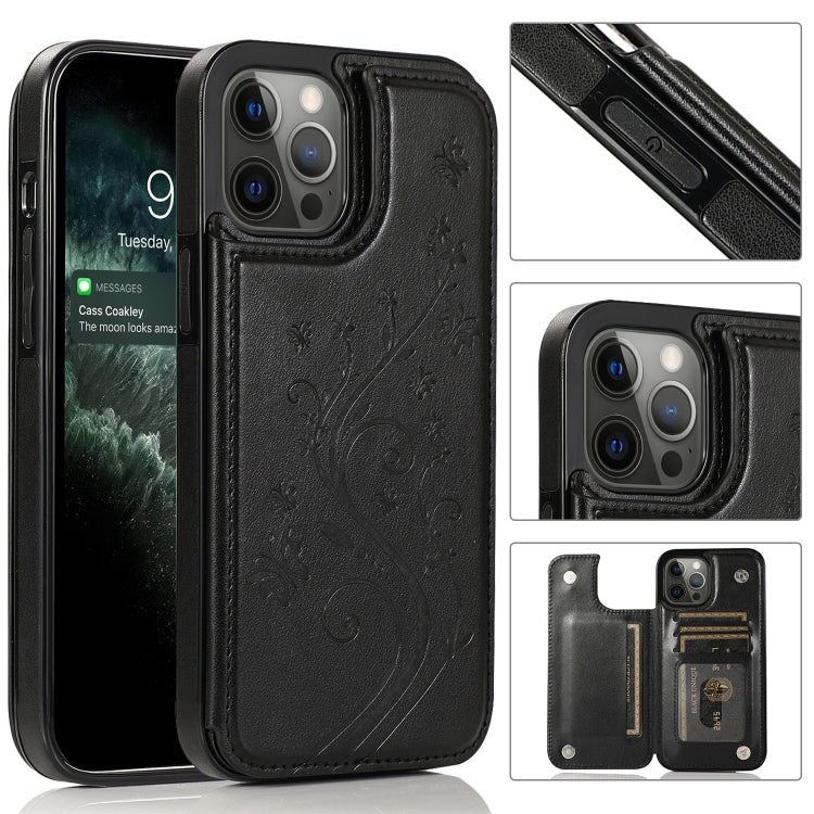 Butterflies Flowers Double Buckle PU + TPU Protective Case with Holder & Card Slots & Photo Frame, For iPhone 12 mini, For iPhone 12 / 12 Pro, For iPhone 12 Pro Max