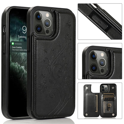 Butterflies Flowers Double Buckle PU + TPU Protective Case with Holder & Card Slots & Photo Frame, For iPhone 12 mini, For iPhone 12 / 12 Pro, For iPhone 12 Pro Max