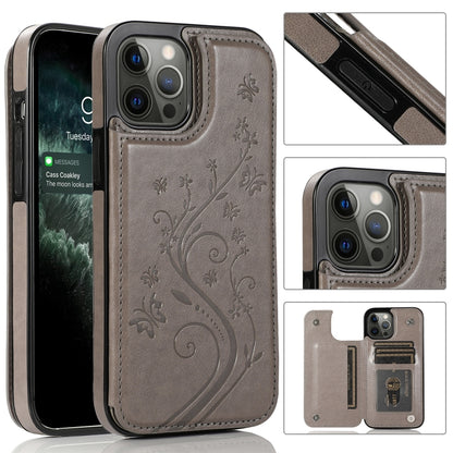 Butterflies Flowers Double Buckle PU + TPU Protective Case with Holder & Card Slots & Photo Frame, For iPhone 12 mini, For iPhone 12 / 12 Pro, For iPhone 12 Pro Max