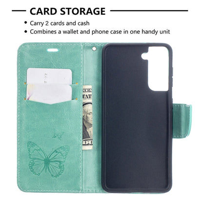 Embossing Two Butterflies Pattern Horizontal Flip PU Leather Case with Holder & Card Slot & Wallet & Lanyard, For Samsung Galaxy S21 5G, For Samsung Galaxy S21+ 5G, For Samsung Galaxy S21 Ultra 5G