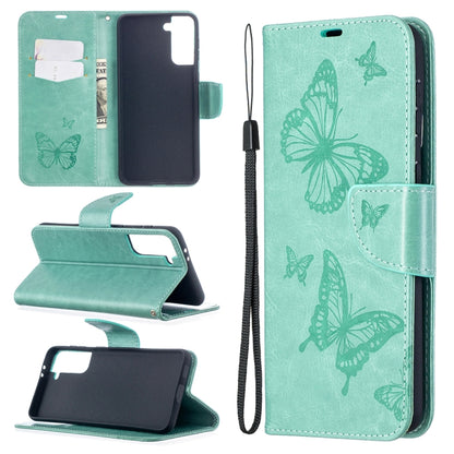 Embossing Two Butterflies Pattern Horizontal Flip PU Leather Case with Holder & Card Slot & Wallet & Lanyard, For Samsung Galaxy S21 5G, For Samsung Galaxy S21+ 5G, For Samsung Galaxy S21 Ultra 5G