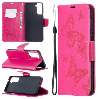 Embossing Two Butterflies Pattern Horizontal Flip PU Leather Case with Holder & Card Slot & Wallet & Lanyard, For Samsung Galaxy S21 5G, For Samsung Galaxy S21+ 5G, For Samsung Galaxy S21 Ultra 5G