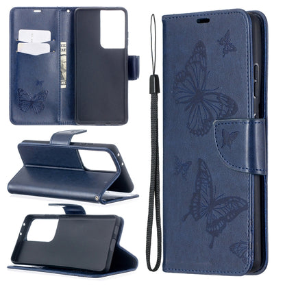 Embossing Two Butterflies Pattern Horizontal Flip PU Leather Case with Holder & Card Slot & Wallet & Lanyard, For Samsung Galaxy S21 5G, For Samsung Galaxy S21+ 5G, For Samsung Galaxy S21 Ultra 5G