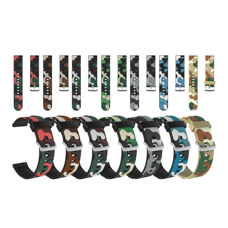 Camouflage Silicone Replacement Wrist Strap Watchband with Silver Buckle, 20mm For Samsung Galaxy Watch 3 41mm, 22mm For Samsung Galaxy Watch 3 45mm, 20mm For Samsung Galaxy Watch Active2 44mm, 20mm For Huawei Watch GT 2 42mm                           ...