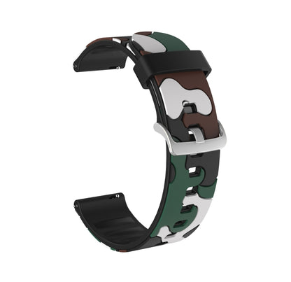 Camouflage Silicone Replacement Wrist Strap Watchband with Silver Buckle, 20mm For Samsung Galaxy Watch 3 41mm, 22mm For Samsung Galaxy Watch 3 45mm, 20mm For Samsung Galaxy Watch Active2 44mm, 20mm For Huawei Watch GT 2 42mm                           ...