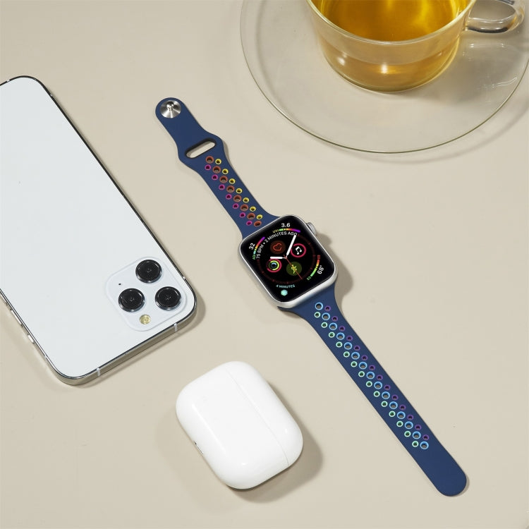 Rainbow Silicone Watchband For Apple Watch Series 6 & SE & 5 & 4 40mm / 3 & 2 & 1 38mm, For Apple Watch Series 8&7 41mm / SE 2&6&SE&5&4 40mm / 3&2&1 38mm, For Apple Watch Series 7 41mm / 6 & SE & 5 & 4 40mm / 3 & 2 & 1 38mm