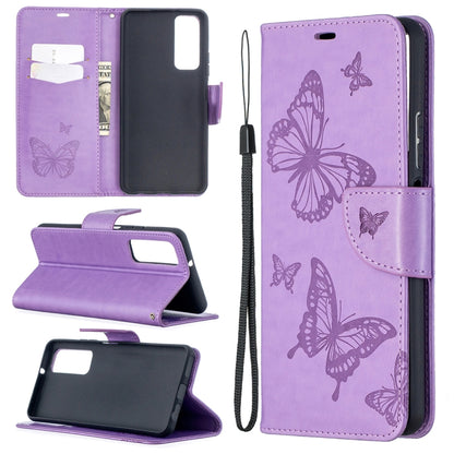 Two Butterflies Embossing Pattern Horizontal Flip Leather Case with Holder & Card Slot & Wallet & Lanyard, For Huawei P smart 2021 / Y7a, For Samsung Galaxy A12
