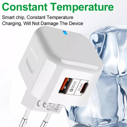 20W PD + QC 3.0 Dual Ports Travel Charger Power Adapter,, US Plug, EU Plug, UK Plug