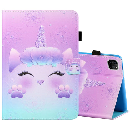 Sewing Thread Horizontal Painted Flat Leather Case with Pen Cover & Anti Skid Strip & Card Slot & Holder & Sleep / Wake-up Function, For iPad Mini 5 / 4 / 3 / 2 / 1, For iPad 10.2 / iPad Air 10.5 (2019), For iPad Pro 11 inch (2020) / (2018), For iPad Air