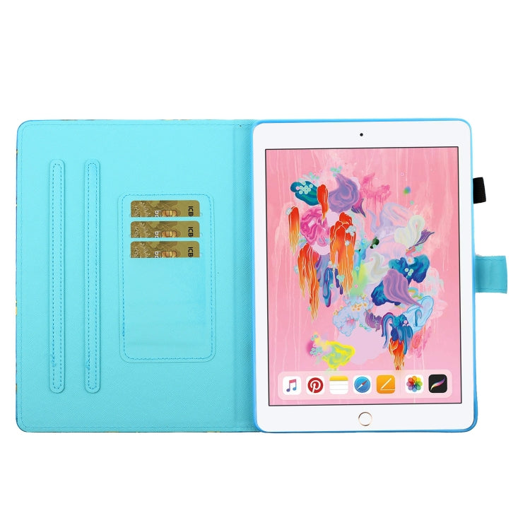 Sewing Thread Horizontal Painted Flat Leather Case with Pen Cover & Anti Skid Strip & Card Slot & Holder & Sleep / Wake-up Function, For iPad Air 2, For  iPad 9.7 (2018) / (2017), For iPad Air 2022 / 2020 10.9