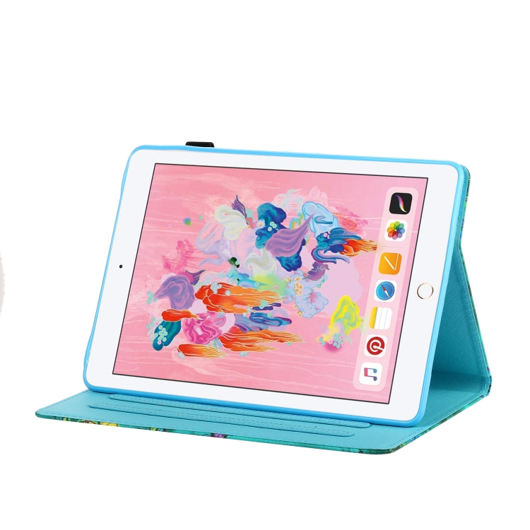 Sewing Thread Horizontal Painted Flat Leather Case with Pen Cover & Anti Skid Strip & Card Slot & Holder & Sleep / Wake-up Function, For iPad Air 2, For  iPad 9.7 (2018) / (2017), For iPad Air 2022 / 2020 10.9