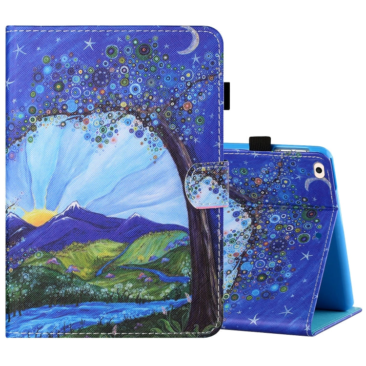 Sewing Thread Horizontal Painted Flat Leather Case with Pen Cover & Anti Skid Strip & Card Slot & Holder & Sleep / Wake-up Function, For iPad Air 2, For  iPad 9.7 (2018) / (2017), For iPad Air 2022 / 2020 10.9