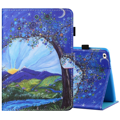 Sewing Thread Horizontal Painted Flat Leather Case with Pen Cover & Anti Skid Strip & Card Slot & Holder & Sleep / Wake-up Function, For iPad Air 2, For  iPad 9.7 (2018) / (2017), For iPad Air 2022 / 2020 10.9