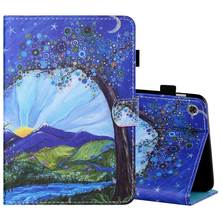 Sewing Thread Horizontal Painted Flat Leather Case with Pen Cover & Anti Skid Strip & Card Slot & Holder & Sleep / Wake-up Function, For Lenovo Tab FHD M10 Plus X606F