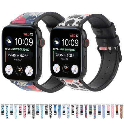 Printed Leather Watch Strap, For Apple Watch Series 7 45mm / 6 & SE & 5 & 4 44mm / 3 & 2 & 1 42mm, For Apple Watch Series 8&7 41mm / SE 2&6&SE&5&4 40mm / 3&2&1 38mm, For Apple Watch PSeries 7 41mm / 6 & SE & 5 & 4 40mm / 3 & 2 & 1 38mm                 ...