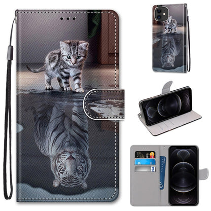 Coloured Drawing Cross Texture Horizontal Flip PU Leather Case with Holder & Card Slots & Wallet & Lanyard, For iPhone 12 mini, For iPhone 12 / 12 Pro