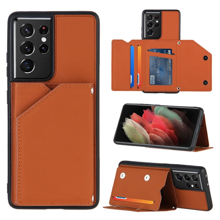 Skin Feel PU + TPU + PC Back Cover Shockproof Case with Card Slots & Holder & Photo Frame, For OPPO A7 / A5s / A12, For Samsung Galaxy A12, For Samsung Galaxy A52 5G / 4G, For Samsung Galaxy A72 5G / 4G, For Samsung Galaxy S21 5G                       ...