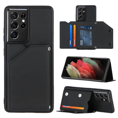 Skin Feel PU + TPU + PC Back Cover Shockproof Case with Card Slots & Holder & Photo Frame, For OPPO A7 / A5s / A12, For Samsung Galaxy A12, For Samsung Galaxy A52 5G / 4G, For Samsung Galaxy A72 5G / 4G, For Samsung Galaxy S21 5G                       ...