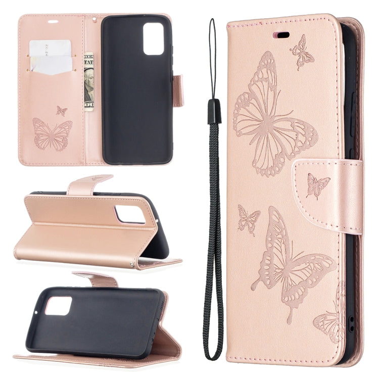 Embossing Two Butterflies Pattern Horizontal Flip PU Leather Case with Holder & Card Slot & Wallet & Lanyard, For Samsung Galaxy A02s (EU Version)