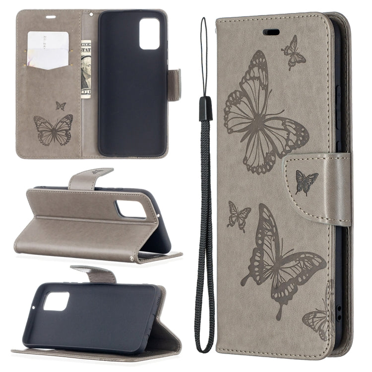 Embossing Two Butterflies Pattern Horizontal Flip PU Leather Case with Holder & Card Slot & Wallet & Lanyard, For Samsung Galaxy A02s (EU Version)