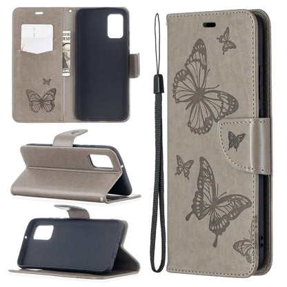 Embossing Two Butterflies Pattern Horizontal Flip PU Leather Case with Holder & Card Slot & Wallet & Lanyard, For Samsung Galaxy A02s (EU Version)