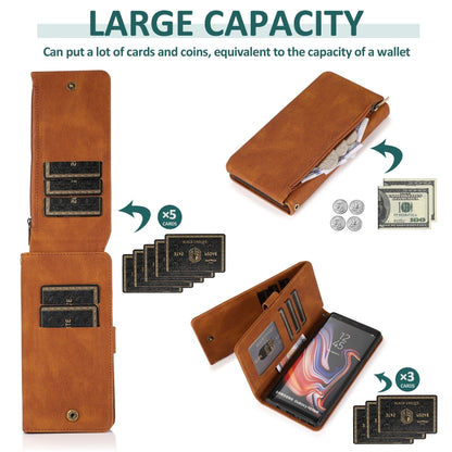 Skin-feel Crazy Horse Texture Zipper Wallet Bag Horizontal Flip Leather Case with Holder & Card Slots & Wallet & Lanyard, For Samsung Galaxy Note9, For Samsung Galaxy Note10, For Samsung Galaxy Note10+, For Samsung Galaxy Note20                        ...