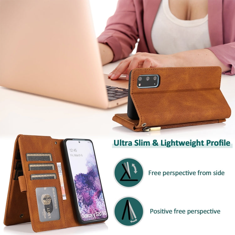 Skin-feel Crazy Horse Texture Zipper Wallet Bag Horizontal Flip Leather Case with Holder & Card Slots & Wallet & Lanyard, For Samsung Galaxy S20, For Samsung Galaxy S20+, For Samsung Galaxy S20 Ultra, For Samsung Galaxy S20 FE 5G                       ...
