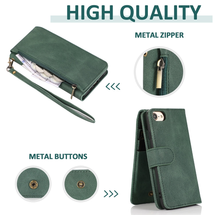 Skin-feel Crazy Horse Texture Zipper Wallet Bag Horizontal Flip Leather Case with Holder & Card Slots & Wallet & Lanyard, For iPhone 6, For iPhone 6 Plus, For iPhone SE 2022 / SE 2020 / 8 / 7, For iPhone 8 Plus / 7 Plus, For iPhone XS / X, For iPhone X...