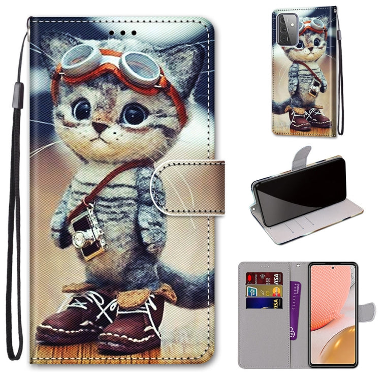 Coloured Drawing Cross Texture Horizontal Flip PU Leather Case with Holder & Card Slots & Wallet & Lanyard, For Samsung Galaxy A52 5G, For Samsung Galaxy A72 5G / 4G