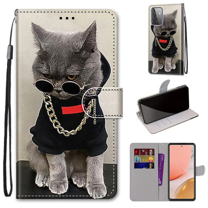 Coloured Drawing Cross Texture Horizontal Flip PU Leather Case with Holder & Card Slots & Wallet & Lanyard, For Samsung Galaxy A52 5G, For Samsung Galaxy A72 5G / 4G