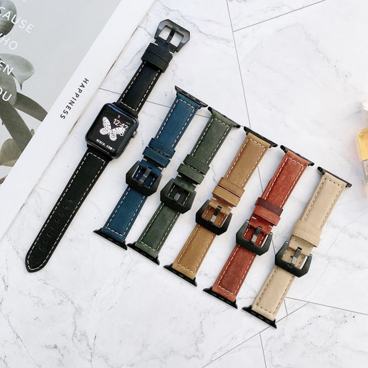 Big Head Buckle Leather Replacement Watchbands For Apple Watch Series 6 & SE & 5 & 4 44mm / 3 & 2 & 1 42mm, For Apple Watch Ultra 49mm / Series 8&7 45mm / SE 2&6&SE&5&4 44mm / 3&2&1 42mm