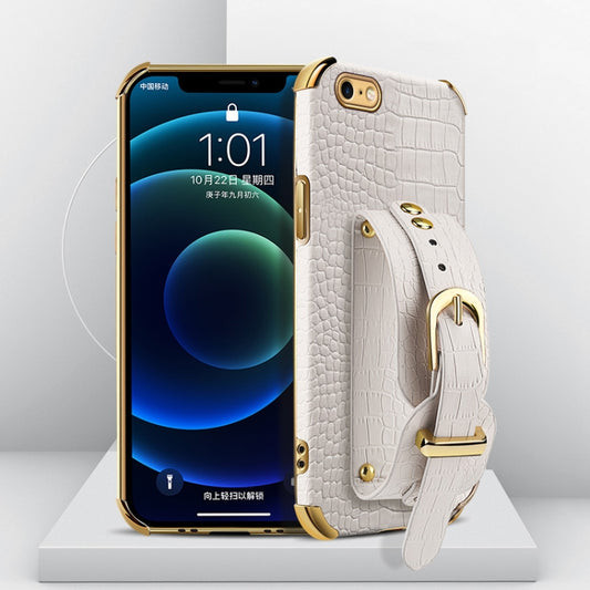 Electroplated TPU Crocodile Pattern Leather Case with Wrist Strap, For iPhone 6, For iPhone SE 2022 / SE 2020 / 8 / 7, For iPhone 8 Plus / 7 Plus, For iPhone XS / X, For iPhone XR, For iPhone XS Max, For iPhone 11, For iPhone 11 Pro, For iPhone 11 Pro Max
