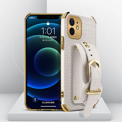 Electroplated TPU Crocodile Pattern Leather Case with Wrist Strap, For iPhone 12 mini, For iPhone 12, For iPhone 12 Pro, For iPhone 12 Pro Max