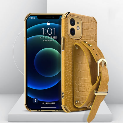 Electroplated TPU Crocodile Pattern Leather Case with Wrist Strap, For iPhone 12 mini, For iPhone 12, For iPhone 12 Pro, For iPhone 12 Pro Max
