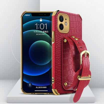 Electroplated TPU Crocodile Pattern Leather Case with Wrist Strap, For iPhone 12 mini, For iPhone 12, For iPhone 12 Pro, For iPhone 12 Pro Max