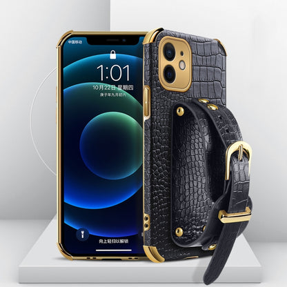 Electroplated TPU Crocodile Pattern Leather Case with Wrist Strap, For iPhone 12 mini, For iPhone 12, For iPhone 12 Pro, For iPhone 12 Pro Max