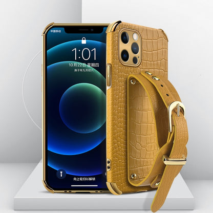 Electroplated TPU Crocodile Pattern Leather Case with Wrist Strap, For iPhone 12 mini, For iPhone 12, For iPhone 12 Pro, For iPhone 12 Pro Max