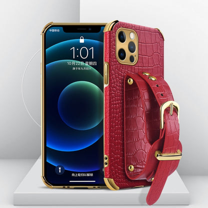 Electroplated TPU Crocodile Pattern Leather Case with Wrist Strap, For iPhone 12 mini, For iPhone 12, For iPhone 12 Pro, For iPhone 12 Pro Max