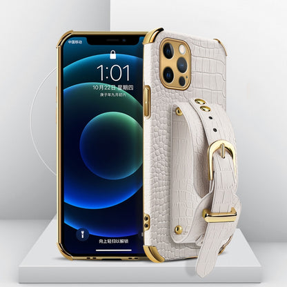 Electroplated TPU Crocodile Pattern Leather Case with Wrist Strap, For iPhone 12 mini, For iPhone 12, For iPhone 12 Pro, For iPhone 12 Pro Max