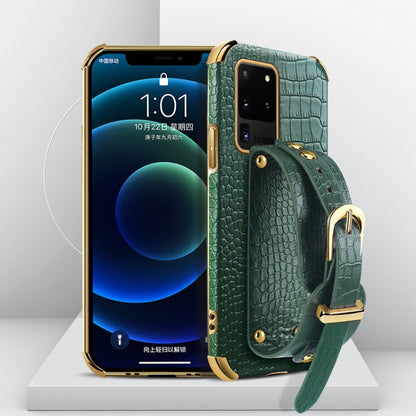 Electroplated TPU Crocodile Pattern Leather Case with Wrist Strap, For Samsung Galaxy A51 4G, For Samsung Galaxy A71 4G, For Samsung Galaxy S20, For Samsung Galaxy S20+, For Samsung Galaxy S20 Ultra