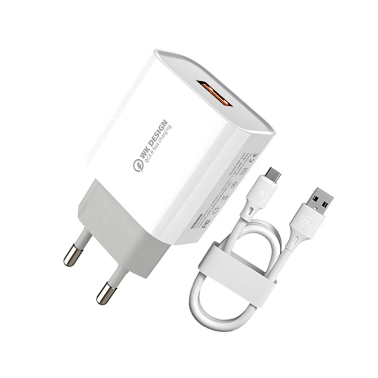 WK WP-U57 Max 18W Maxspeed QC3.0 Fast Charger +  USB to Micro USB Data Cable, US Plug, EU Plug, UK Plug