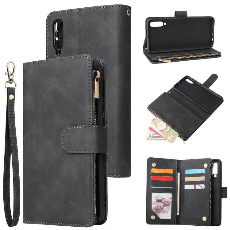 Multifunctional Retro Frosted Horizontal Flip Leather Case with Card Slot & Holder & Zipper Wallet & Photo Frame & Lanyard, For Samsung Galaxy A10, For Samsung Galaxy A20e, For Samsung Galaxy A40, For Samsung Galaxy A50, For Samsung Galaxy A70         ...