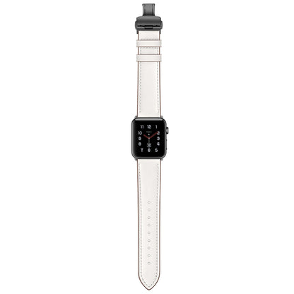 Genuine Leather + Butterfly Black Buckle Replacement Watchbands For Apple Watch Series 6 & SE & 5 & 4 44mm / 3 & 2 & 1 42mm, Black Buckle For Apple Watch Series 7 45mm / 6 & SE & 5 & 4 44mm / 3 & 2 & 1 42mm                                              ...