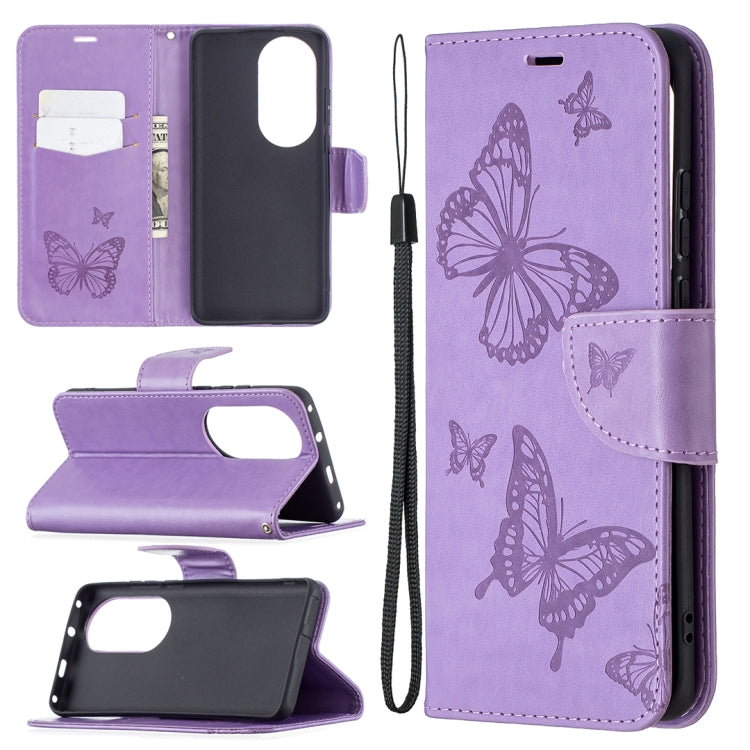 Two Butterflies Embossing Pattern Horizontal Flip Leather Case with Holder & Card Slot & Wallet & Lanyard, For LG K42, For Nokia C1 Plus, For Xiaomi Redmi Note 10 Pro, For Huawei P50, For Huawei P50 Pro, For Samsung Galaxy A32 4G