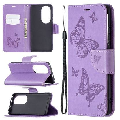 Two Butterflies Embossing Pattern Horizontal Flip Leather Case with Holder & Card Slot & Wallet & Lanyard, For LG K42, For Nokia C1 Plus, For Xiaomi Redmi Note 10 Pro, For Huawei P50, For Huawei P50 Pro, For Samsung Galaxy A32 4G