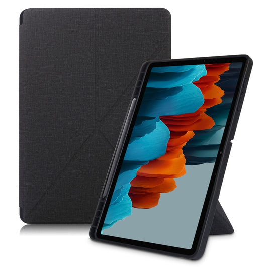Cloth Texture Multi-folding Horizontal Flip PU Leather Shockproof Case with Holder & Sleep / Wake-up Function, For Samsung Galaxy Tab S8+ / Tab S8 Plus / Tab S7 FE / Tab S7+ T970 / T975, For Samsung Galaxy Tab S8 / Galaxy Tab S7 T870